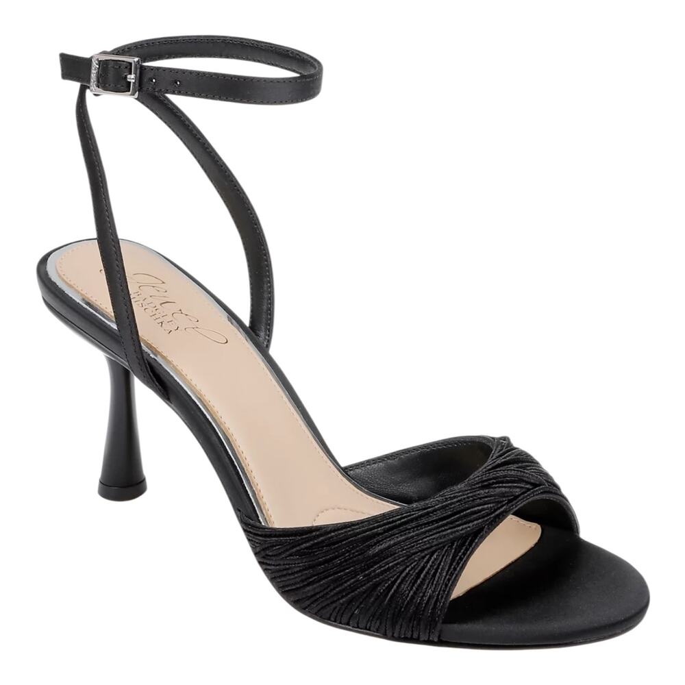 Jewel Badgley Mischka Women's Nanette Stiletto Sandals Black Satin Size 10